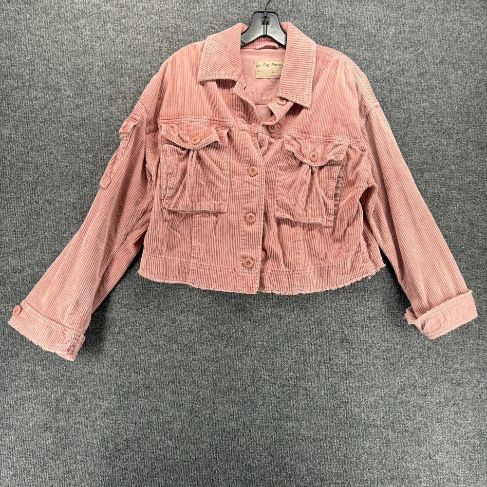 We The Free People Jacket Womens XS Pink Corduroy Button Up Crop Oversize Grunge